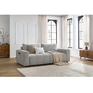Canapé droit convertible coffre ARSENE gris clair   BOBOCHIC 3 places pas cher