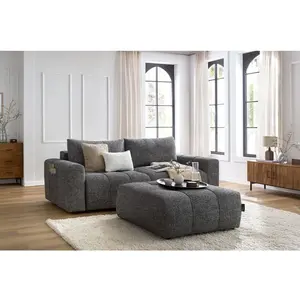 Canapé droit convertible coffre ARSENE avec pouf Bobochic pas cher