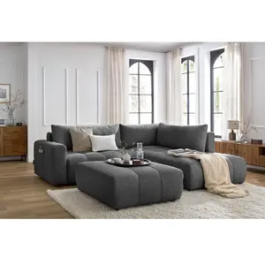 Canapé d'angle L convertible coffre ARSENE avec pouf Bobochic pas cher