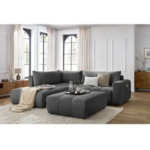 Canapé d'angle L convertible coffre ARSENE avec pouf Bobochic pas cher