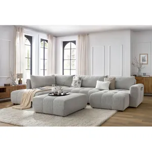 Canapé panoramique convertible coffre ARSENE avec pouf Bobochic pas cher