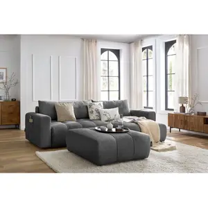 Canapé d'angle réversible convertible coffre ARSENE avec pouf Bobochic pas cher