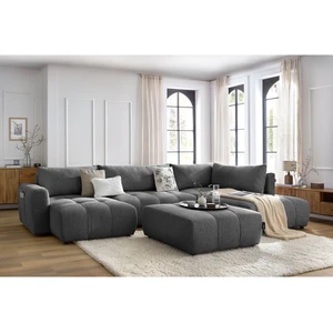 Canapé panoramique convertible coffre ARSENE avec pouf Bobochic pas cher