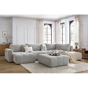 Canapé panoramique convertible coffre ARSENE avec pouf Bobochic pas cher