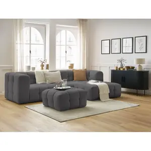 Canapé d'angle fixe CLOUD avec pouf Gris foncé Angle droit BOBOCHIC TU pas cher