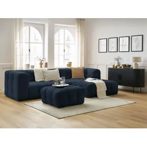 Canapé d'angle fixe CLOUD avec pouf Bleu foncé Angle droit BOBOCHIC TU pas cher