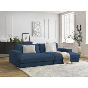 BOBOCHIC Canapé droit fixe 4 places LEONARD assise profonde velours côtelé bleu... pas cher