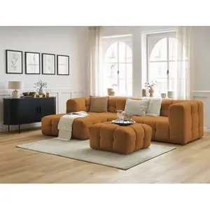 Canapé d'angle fixe CLOUD avec pouf Jaune Angle gauche BOBOCHIC TU pas cher