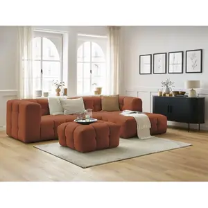 Canapé d'angle fixe CLOUD avec pouf orange angle droit BOBOCHIC 3 places pas cher