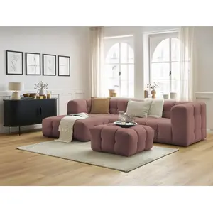 Canapé d'angle fixe CLOUD avec pouf rose angle gauche BOBOCHIC 3 places pas cher