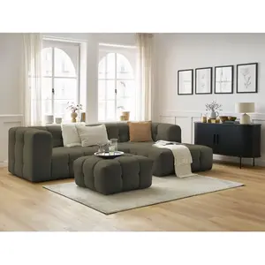 Canapé d'angle fixe CLOUD avec pouf vert  angle droit BOBOCHIC 3 places
