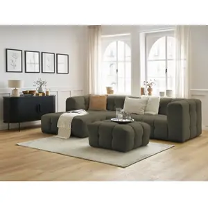 Canapé d'angle fixe CLOUD avec pouf vert  angle gauche BOBOCHIC 3 places