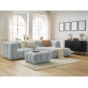 Canapé d'angle fixe CLOUD avec pouf Gris clair Angle droit BOBOCHIC TU pas cher