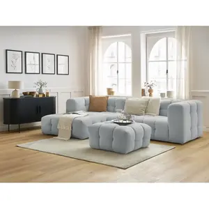 Canapé d'angle fixe CLOUD avec pouf Gris clair Angle gauche BOBOCHIC TU pas cher