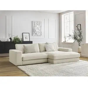 Canapé d'angle fixe LEONARD velours côtelé Beige  Angle droit BOBOCHIC TU pas cher