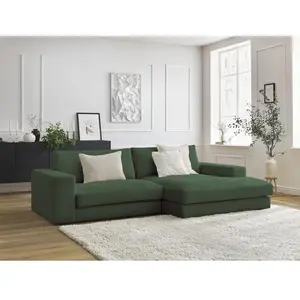 BOBOCHIC Canapé d'angle fixe LEONARD velours côtelé vert foncé angle droit BOB... pas cher