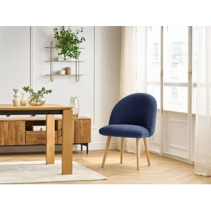 Chaise LALIE tissu texturé et pieds scandinaves bois bleu foncé   BOBOCHIC pas cher