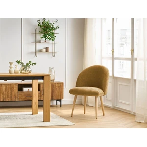 Chaise LALIE tissu texturé et pieds scandinaves bois jaune BOBOCHIC pas cher