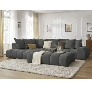 Canapé d'angle fixe EVEREST tissu chiné avec pouf Bobochic