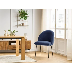 Chaise LALIE tissu texturé et pieds métal noir Bleu foncé BOBOCHIC TU pas cher