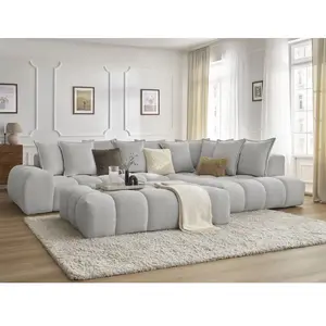 Canapé d'angle fixe EVEREST tissu chiné avec pouf Bobochic pas cher