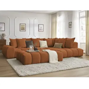 Canapé d'angle fixe EVEREST tissu chiné avec pouf Bobochic pas cher