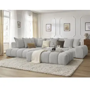 Canapé d'angle fixe EVEREST tissu chiné avec pouf Bobochic