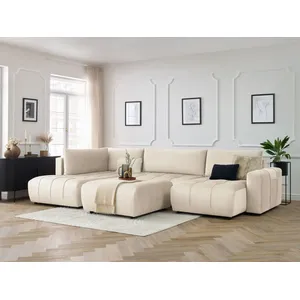 Canapé panoramique convertible coffre ARSENE tissu velours avec pouf Bobochic pas cher