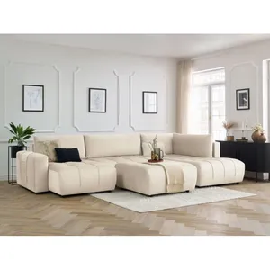 Canapé panoramique convertible coffre ARSENE tissu velours avec pouf Bobochic pas cher