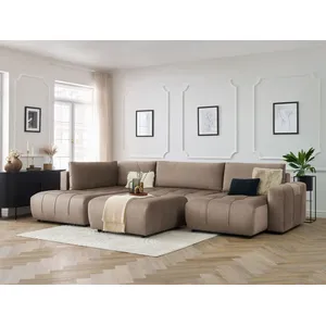 Canapé panoramique convertible coffre ARSENE tissu velours avec pouf Bobochic pas cher