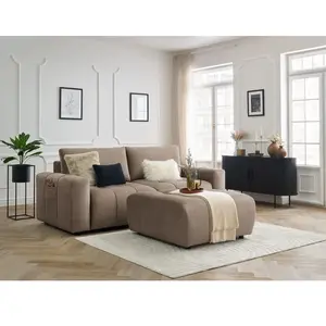 Canapé droit convertible coffre ARSENE tissu velours avec pouf Bobochic pas cher