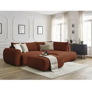 Canapé d'angle L convertible coffre LUCIEN gros côtelé doux avec pouf ...