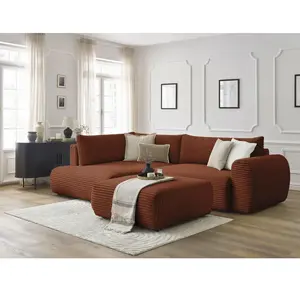 Canapé d'angle L convertible coffre LUCIEN gros côtelé doux avec pouf ...