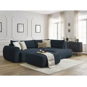 BOBOCHIC Canapé d'angle L convertible coffre LUCIEN gros côtelé doux avec pouf ... pas cher