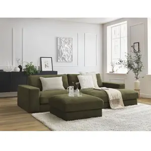 BOBOCHIC Canapé d'angle fixe LEONARD tissu texturé avec pouf vert ang... pas cher