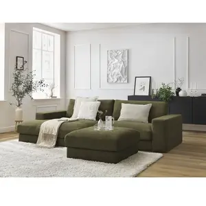 BOBOCHIC Canapé d'angle fixe LEONARD tissu texturé avec pouf vert ang...
