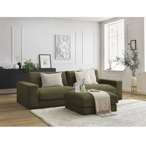 Canapé droit fixe 3 places LEONARD tissu texturé avec pouf Bobochic pas cher
