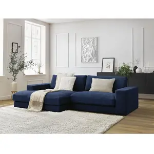 BOBOCHIC Canapé d'angle fixe LEONARD tissu texturé bleu foncé angle g...