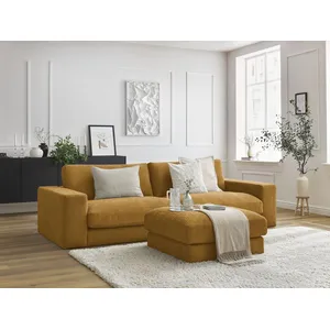 Canapé droit fixe 3 places LEONARD tissu texturé avec pouf Bobochic pas cher