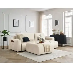 Canapé d'angle réversible convertible coffre ARSENE tissu velours avec pouf Bobochic pas cher