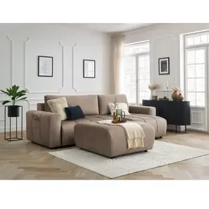 Canapé d'angle réversible convertible coffre ARSENE tissu velours avec pouf Bobochic pas cher