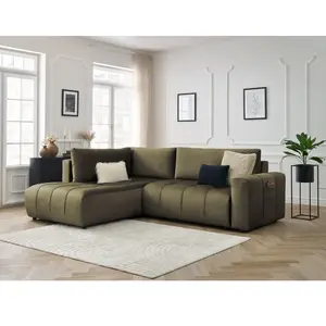 Canapé d'angle L convertible coffre ARSENE tissu velours Bobochic pas cher