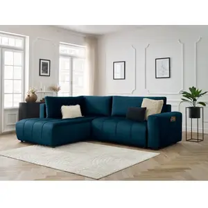 Canapé d'angle L convertible coffre ARSENE tissu velours Bobochic pas cher