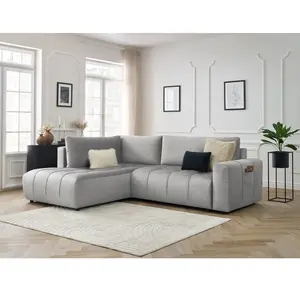 Canapé d'angle L convertible coffre ARSENE tissu velours Bobochic pas cher