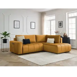 Canapé d'angle L convertible coffre ARSENE tissu velours Bobochic pas cher