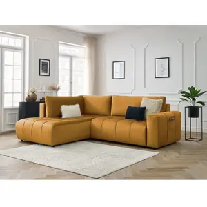 Canapé d'angle L convertible coffre ARSENE tissu velours Bobochic pas cher