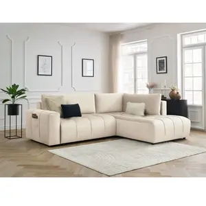 Canapé d'angle L convertible coffre ARSENE tissu velours Bobochic pas cher