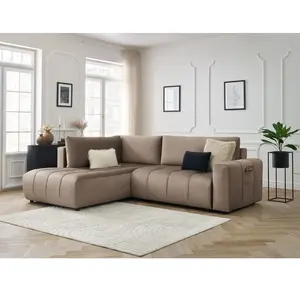 Canapé d'angle L convertible coffre ARSENE tissu velours Bobochic pas cher