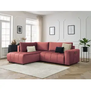 Canapé d'angle L convertible coffre ARSENE tissu velours Bobochic pas cher