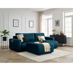 Canapé d'angle réversible convertible coffre ARSENE tissu velours avec pouf Bobochic pas cher